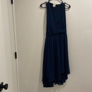 Haute Hippie asymmetric navy blue midi dress. Medium